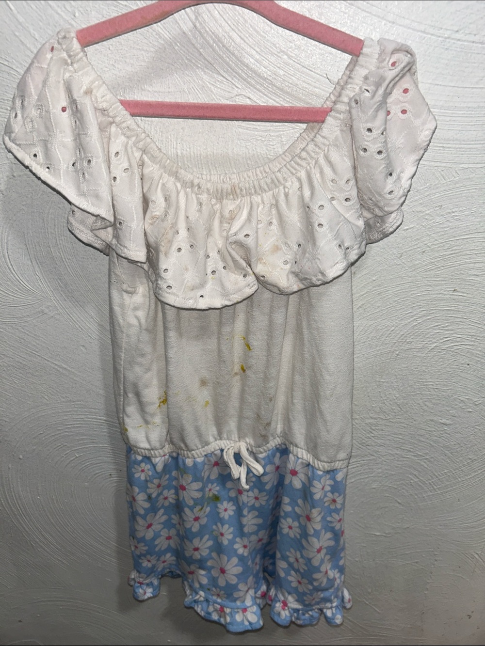 Girls' White Eyelet Ruffle Top Floral Blue Skirt romper